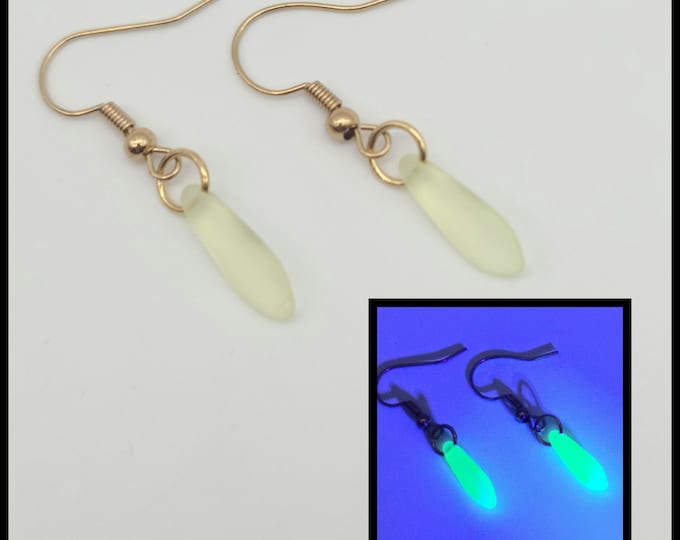 Gold frosted glass teardrop uranium earrings