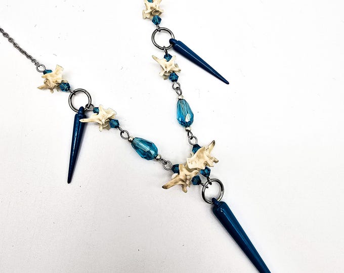 Blue spike snake vertebrae necklace