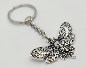 Deaths head hawkmoth keychain, dark cottagecore gift, goblincore moth accessories, moth purse charm, silver death moth phone charm