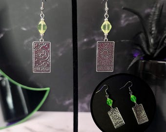 Sun and moon tarot card uranium glass charm earrings