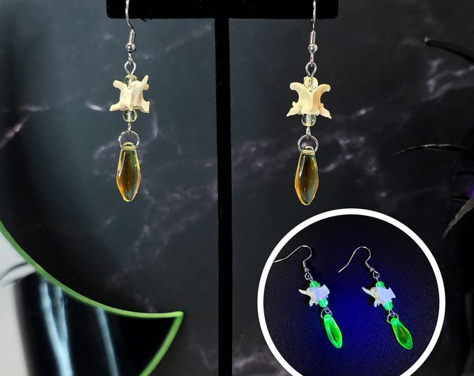 Orange uranium glass and snake vertebrae earrings