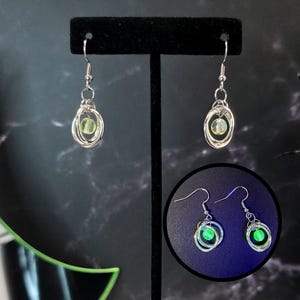 Uranium glass UFO earrings, vintage glass jewelry, vaseline glass beads, steampunk gift for friend, hypoallergenic plug friendly earrings