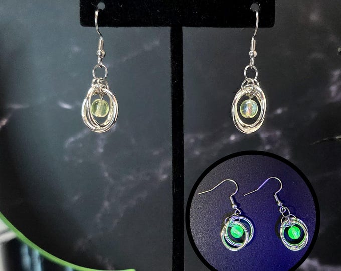 Uranium glass UFO earrings