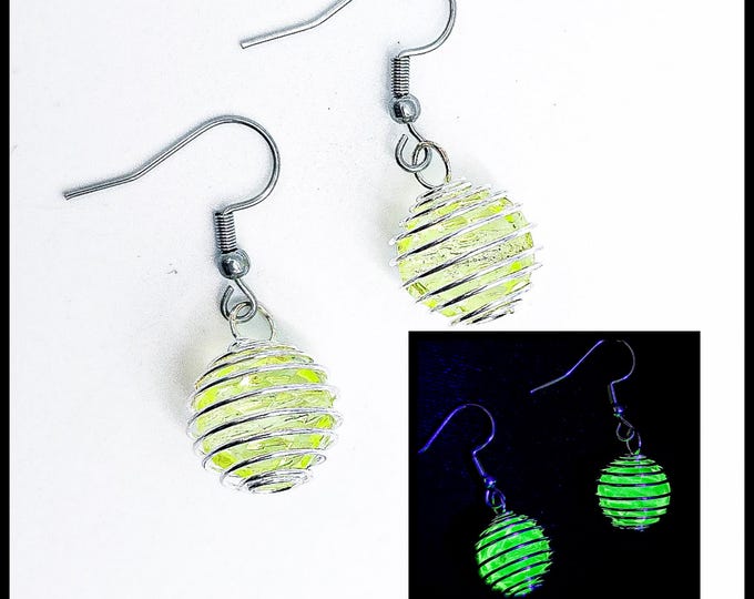 Bead cage uranium glass earrings