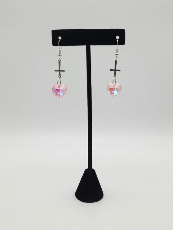 Pink upside down cross earrings online
