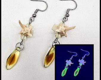 Orange uranium glass and snake vertebrae earrings