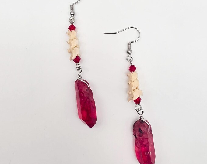 Red quartz and rattlesnake vertebrae earrings