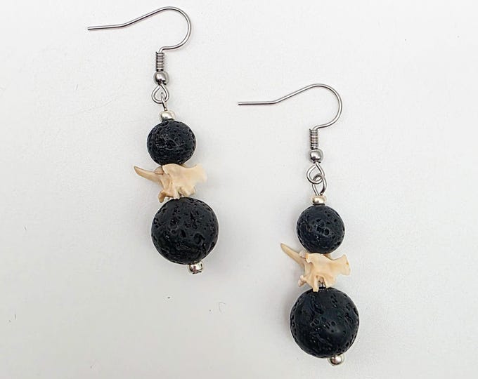 Lava rock and rattlesnake vertebrae earrings