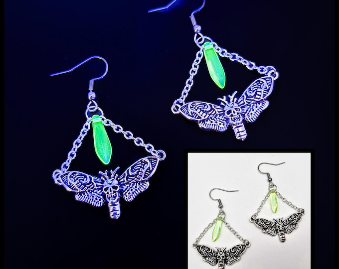 Death's Head moth uranium glass earrings