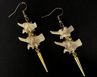 Gold spike rattlesnake vertebrae earrings