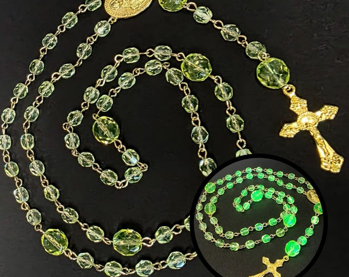Gold uranium glass rosary