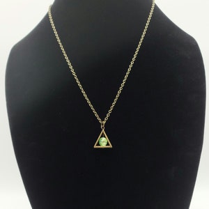 Triangle uranium glass pendant necklace, vaseline glass jewelry, steampunk gift for friend, uranium glass collector jewelry, alchemy symbol image 4
