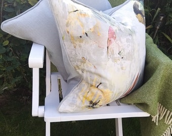 Floral Italian print linen, Tulipa Stellata with grey piping cushion cover/Floral cushion covers/Tulip cushion cover 50x50cm