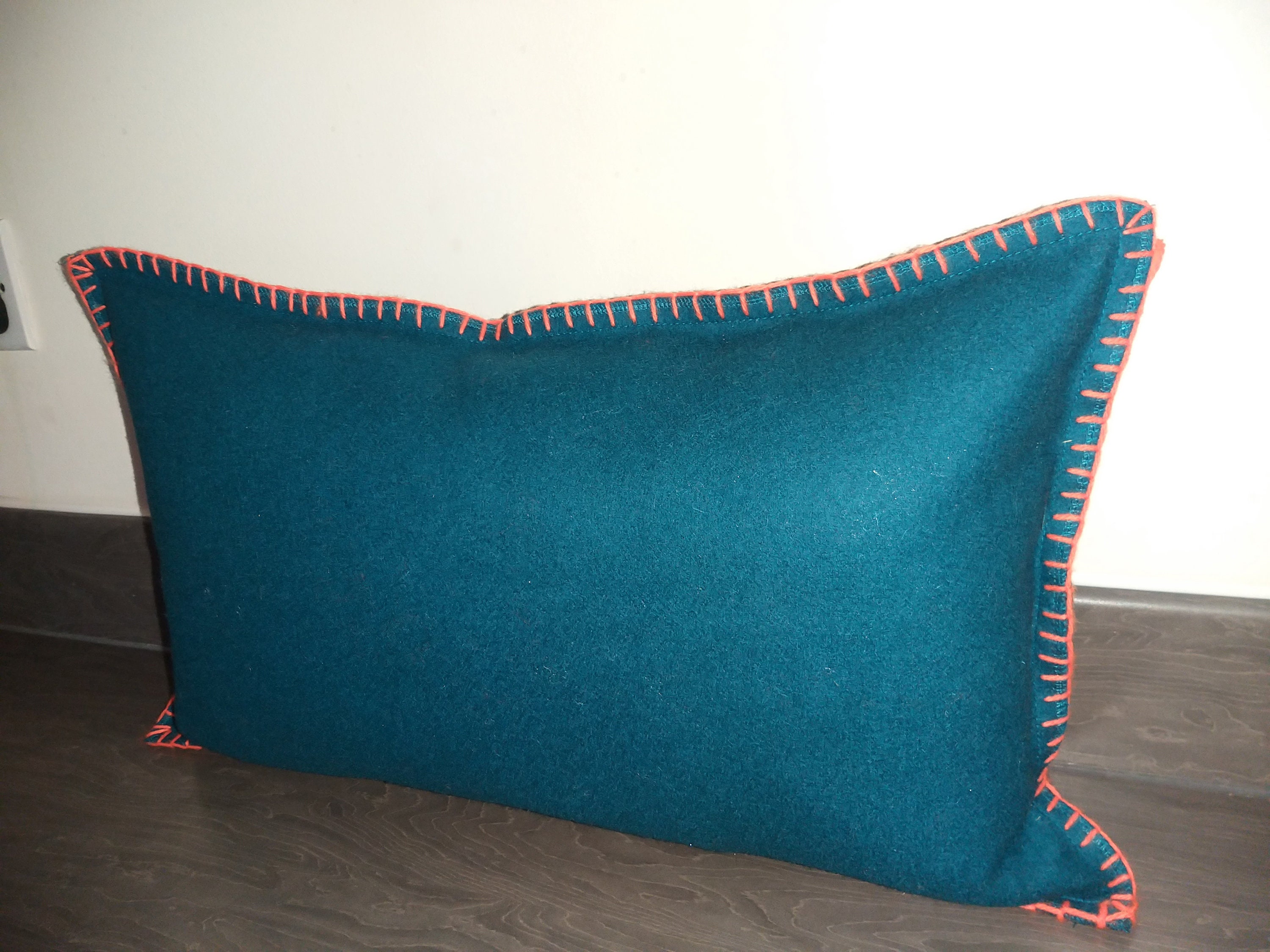 Teal blue cushion cover with couture finished edges/Teal felt Etsy