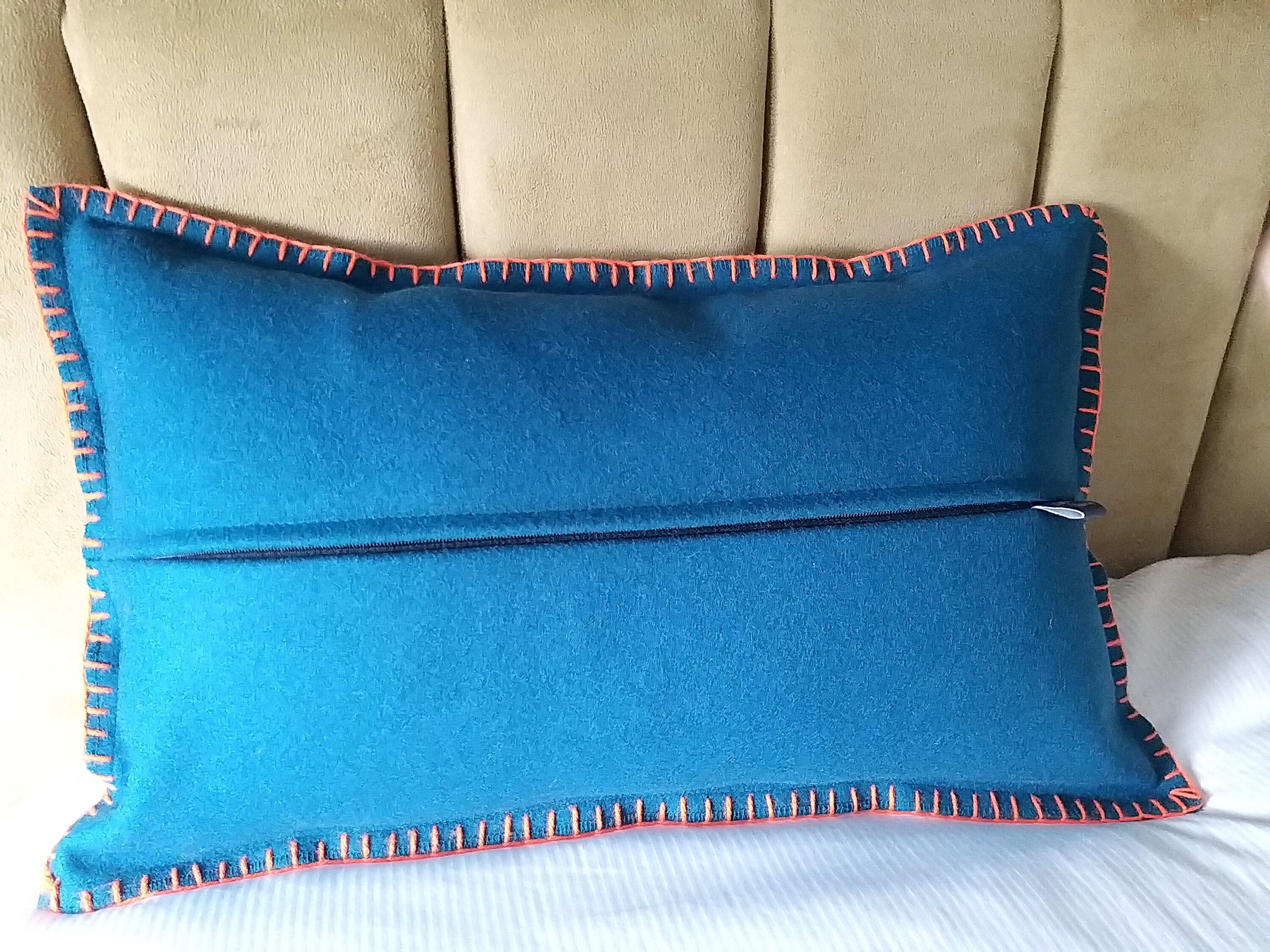 Teal blue cushion cover with couture finished edges/Teal felt Etsy