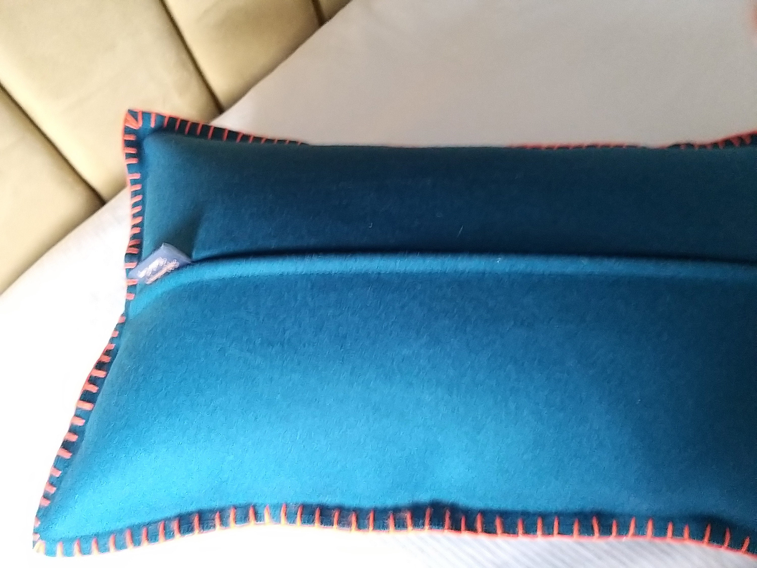 Teal blue cushion cover with couture finished edges/Teal felt Etsy
