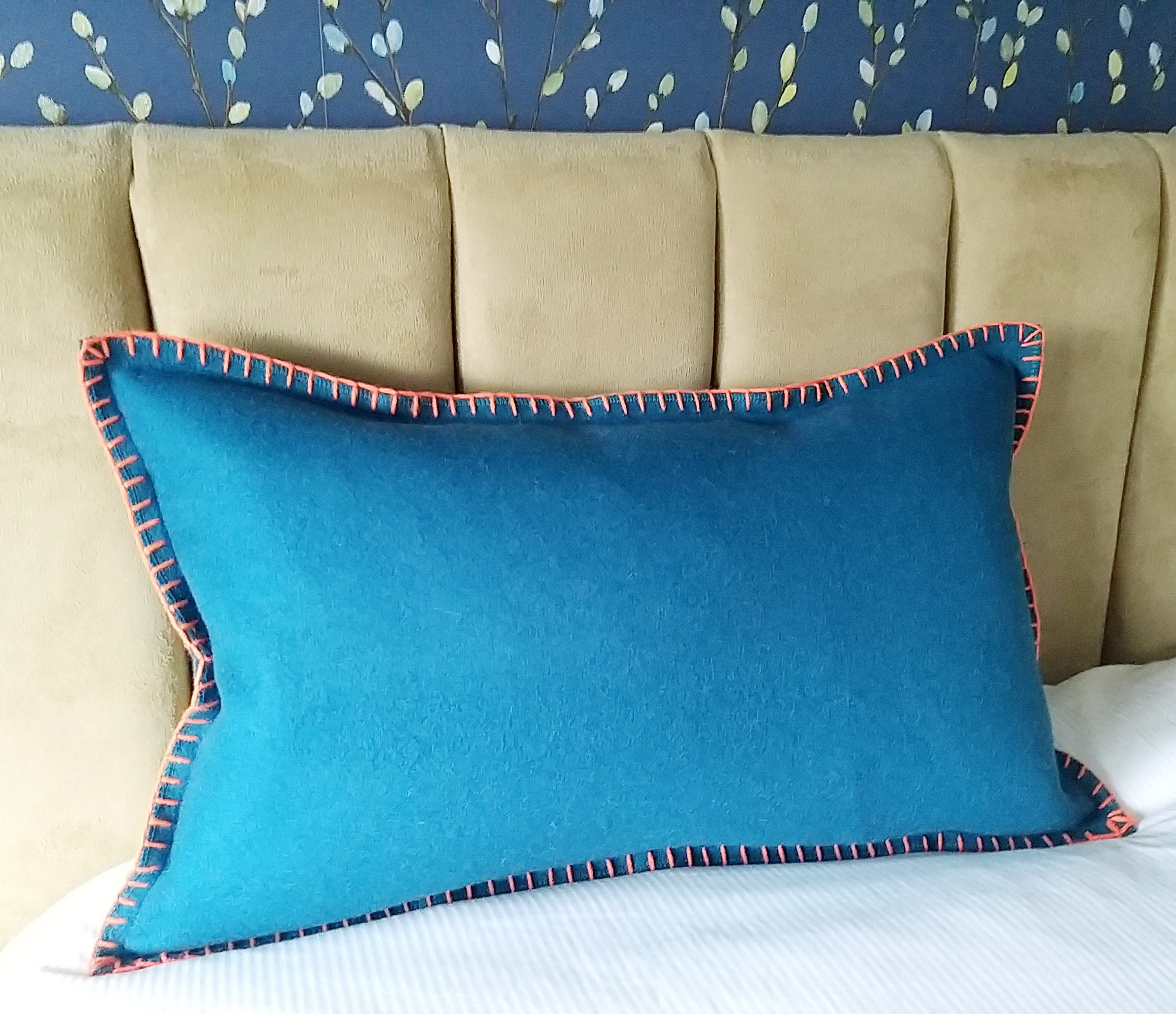 Teal blue cushion cover with couture finished edges/Teal felt Etsy