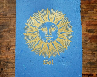 Golden Sun Woodcut Print