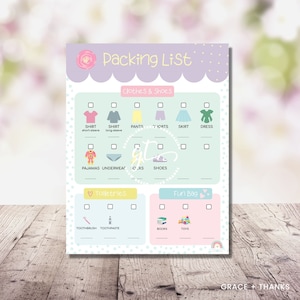 Paklijst voor kleine meisjes - Reizen en vakantie - Checklist - Road Trip - Meisjes - Kleuterschool - Digitaal - Print - Afdrukbaar - Vakantie