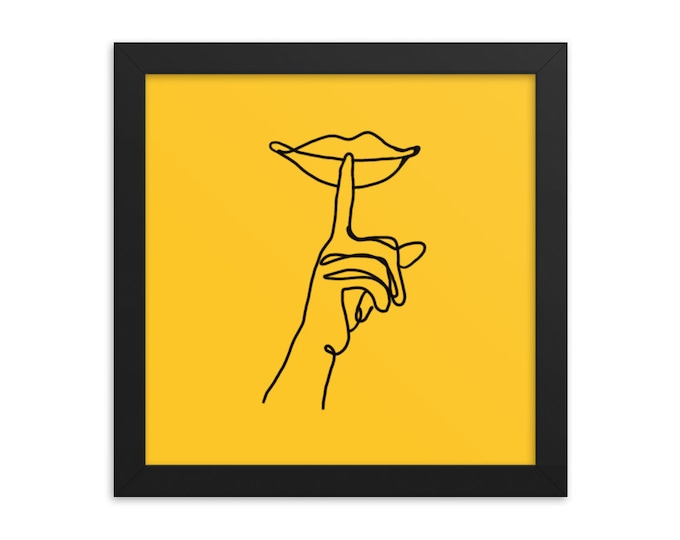 Featured listing image: The Library Print | line art on sunshine yellow | 10x10, includes wood frame | Art for waiting room, nursery, or recording / podcast studio