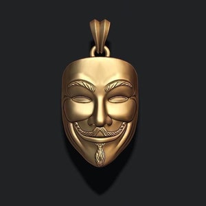 Guy Fawkes Mask Necklace Pendant Large Mask Charm Mardi Gras
