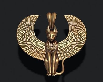 Cat Bastet Necklaces, Cat Bastet Pendant, Egyptian God, Egyptian Sphinx Black Cat Bastet // Brass Silver 10K 14K 18K Gold II Woraux Jewelry