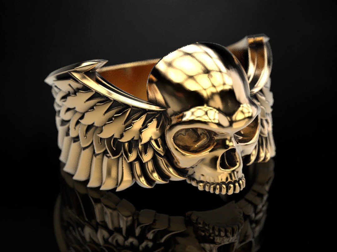 Winged Skull Ring Skull Rings for Men Skeleton Hand Ring Etsy