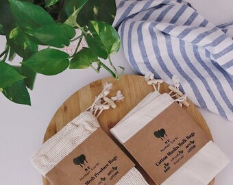 Reusable Cotton Produce Bags Set Of 11 - 9 Mesh Bags + 1 Muslin Bag + 1 Beeswax Wrap, Eco-Friendly Grocery Shopping & Storage Bags
