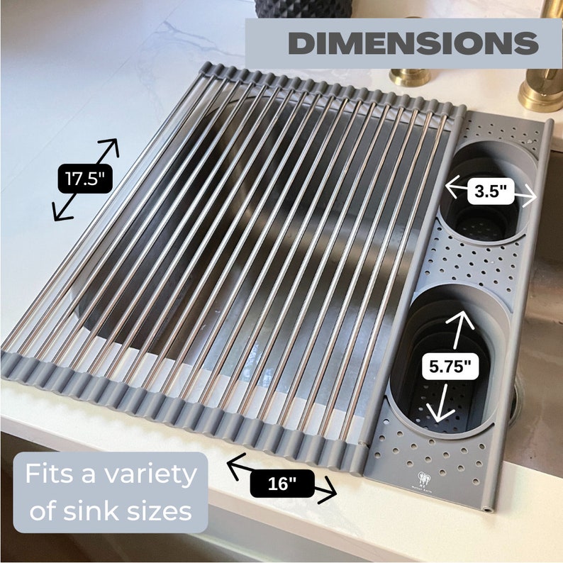 Roll Up Silicone + Stainless Steel Dish Drying Rack - Thumbnail 5