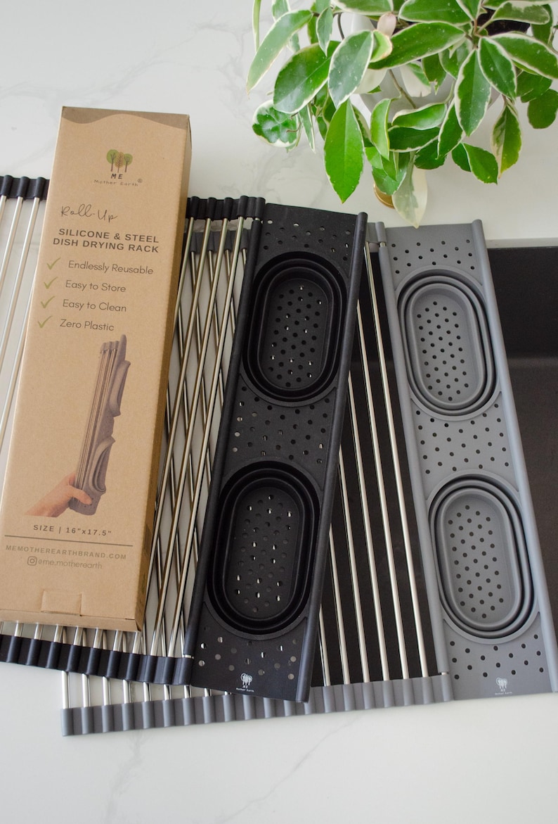 Roll Up Silicone + Stainless Steel Dish Drying Rack - Thumbnail 5
