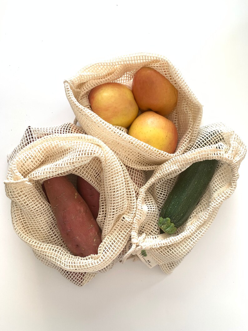 Cotton Mesh Produce Bags 3 Pack Reusable Bags Etsy