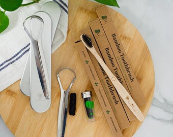 Eco Dental Kit | Bamboo Toothbrush | Eco Floss | Tongue Scraper