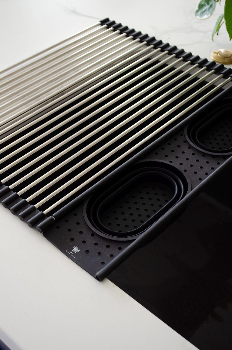 Roll Up Silicone + Stainless Steel Dish Drying Rack - Thumbnail 2