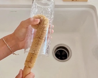 Bottle Scrub Brush Wood with Coconut Fibers | Eco Friendly | Bottle Scrubber | Glass + Jar Cleaner | Zero Waste Dishwashing