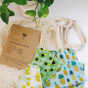 Vegan Food Wraps 3 Pack: Organic Cotton, Reusable Food Storage