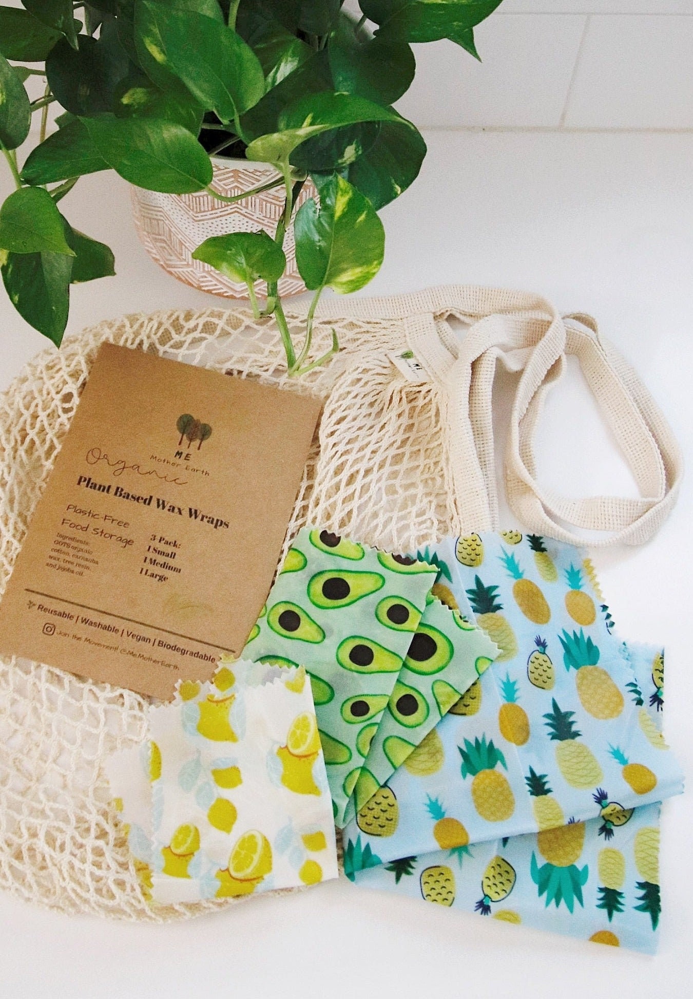 Reusable Beeswax Food Wrap - 3-Pack - Biodegradable Sustainable Products-  beeswax Paper Food Storage - Eco-Friendly Reusable