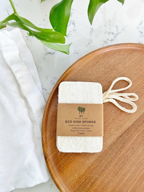 Loofah Dish Sponges 3-Pack: Double Layer, Eco Friendly with Cotton Loop