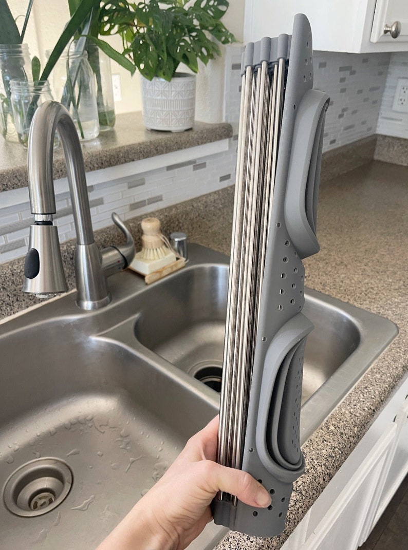 Roll Up Silicone + Stainless Steel Dish Drying Rack - Thumbnail 4