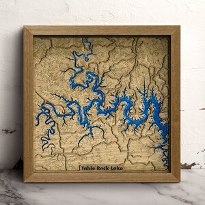 Table Rock Lake Benutzerdefinierte 3D Holzkarte Jahrestag Flusskarte Geschenk für ihn ihr See Haus Wohnkultur Personalisiert