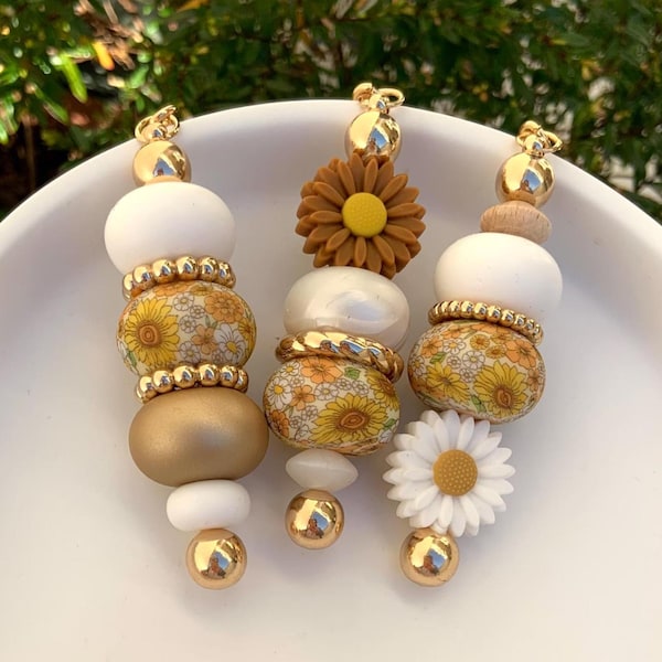 Printed Abacus Bead Keychain: Handmade Silicone Bag Charm