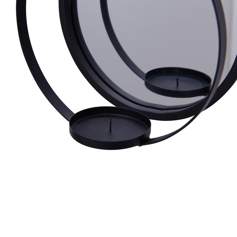 Round Wrought Iron Pillar Candle Sconce with Mirror Rustic ...