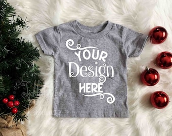 Grey Toddler shirt Christmas Mockup, Toddler t-shirt mockup, christmas mockup, gildan toddler shirt mockup - high quality digital download