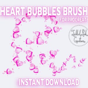 May include: Pink heart-shaped bubbles brush for Procreate app. Instant download. Tickled Pink Creations.