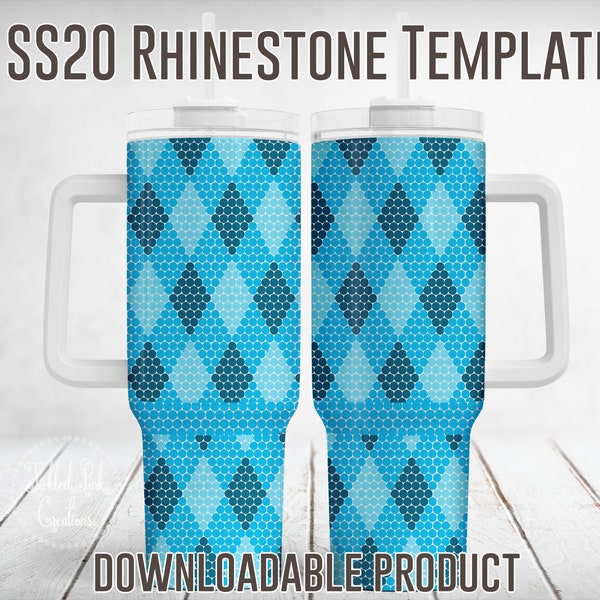 SS20 Rhinestone Blue Plaid Template | 40oz Tumbler Design | Downloadable File