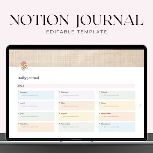 Journal Template for Notion, Notion Template, Notion Journal, Digital Journal, Aesthetic Notion Editable Template