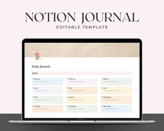 Journal Template for Notion, Notion Template, Notion Journal, Digital Journal, Aesthetic Notion Editable Template