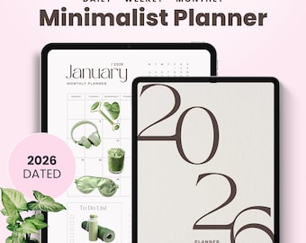 Planificador digital 2026 para iPad: Calendario minimalista con hipervínculos (GoodNotes, Notability)