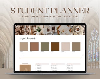 Plantilla de planificador estudiantil de Notion, planificador Light Academia, planificador universitario digital, organizador estético de Notion, plantilla editable de Notion