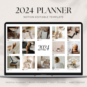 2024 Planner Notion Template, Monthly Planner, Daily Journal, Digital Planner, Habit Tracker, Vision Board, Goal Setting Planner