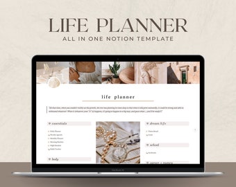 Plantilla de planificador de nociones, planificador de vida todo en uno, planificador personal, planificador digital, organizador de nociones estéticas, plantilla editable de nociones